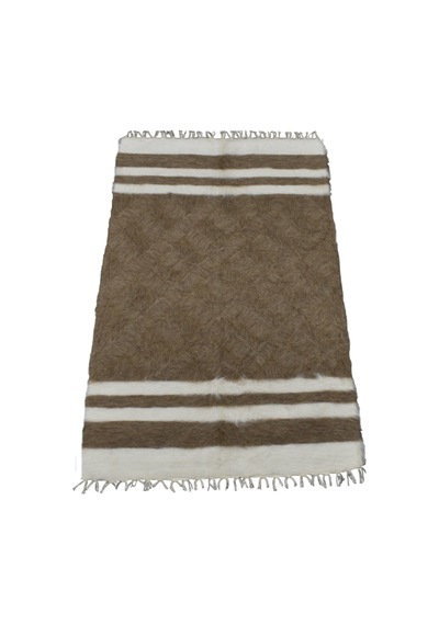 Kilim Antik El Dokuma Yün Çizgili Tiftik Siirt Battaniyesi 0025 - Yeni - Açık Kahverengi