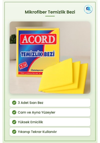 Sarı Mikrofiber Temizlik Bezi 3 Adet Cam Ayna Mutfak Tezgahı Bany Çok Renkli
