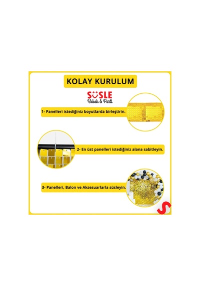 Işıltılı Pul Payetli Arka Fon Paneli, 30cm X 30cm - Altın 1+