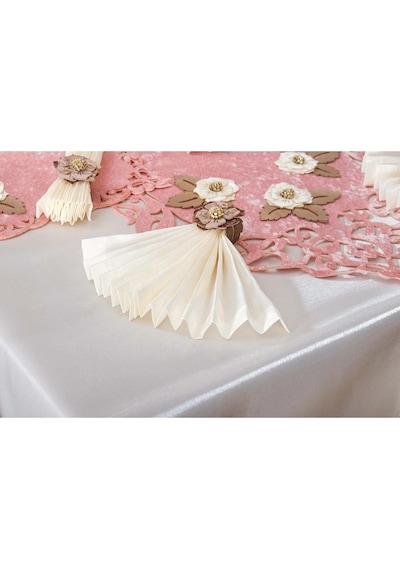 Afife Kadife Pudra Krem Sofra Takımı 8 Kişilik 160x230 Cm 34 Parça -1428 Çok Renkli