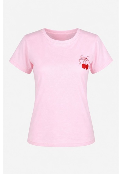 Trender 26ydt1000003 Somon Kadın T-shirt Kiraz Nakış Baskı O Yaka
