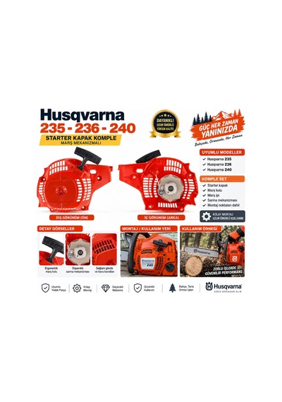 Algaride Husqvarna 235 236 240 Uyumlu Starter Kapak Komple Marş Mekanizmalı Motorlu Testere Çekme Starteri Yedek Parça