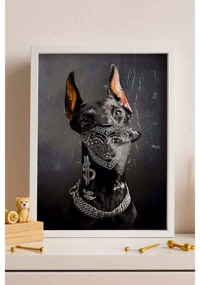Bad Dog Çerçeveli Tablo Bandanalı Gangster Doberman Köpek Hip-hop Hayranlarına Hediye Modifiye Sanat