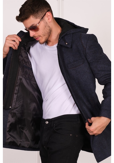 Plt8335 Dewberry Erkek Palto-Diagonal Siyah-Mavi-Diagonal Siyah-Mavi Siyah - Mavi