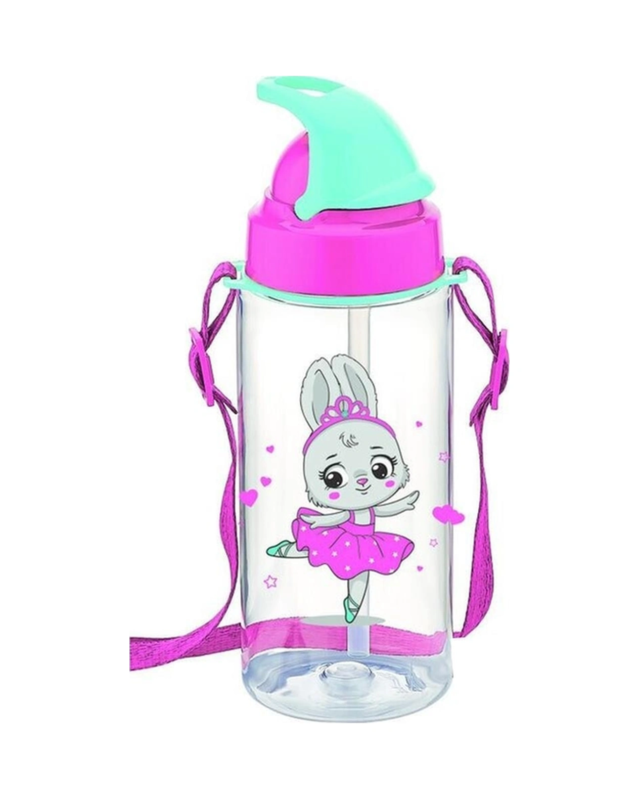 Third Tritan Pembe Desenli Pipetli Matara 500 Ml Bpa Free Askılı Suluk Karışık