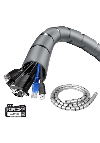 Ropcomp Spiral Kablo Kanalı Kablo Düzenleyici Toplayıcı Tutucu 1.5m 22mm Gri