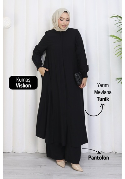 Rahvel Umre Takımı Viskon Kumaş Tunik Pantolon Bir Arada Terletmez İç Göstermez Siyah Rahvel Umre Takımı Viskon Kumaş Tunik Pantolon Bir Arada Terletmez İç Göstermez Siyah