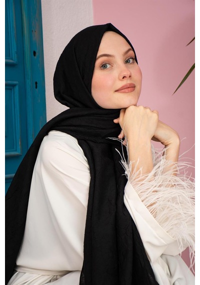 Bambu Kraş Şal Tesettür Giyim, Yüksek Kalite, Hafif, Rahat, Şık, Premium, Lux, Shawl, Scarf Siyah