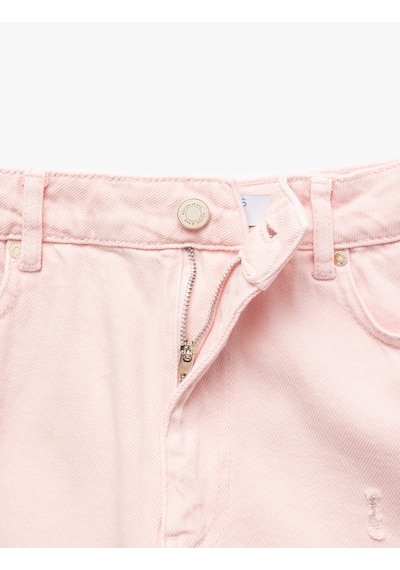 Koton Pamuklu Beş Cepli Mini Püskül Detaylı Yırtık Denim Şort Pembe 5sal40065md Gül