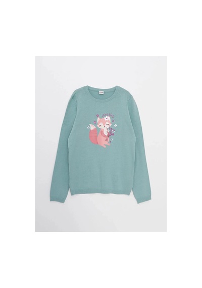 LC Waikiki Lcw Kids Yeşil Bisiklet Yaka Baskılı Uzun Kollu Kız Çocuk Triko Kazak Dull Green LC Waikiki Lcw Kids Yeşil Bisiklet Yaka Baskılı Uzun Kollu Kız Çocuk Triko Kazak Dull Green