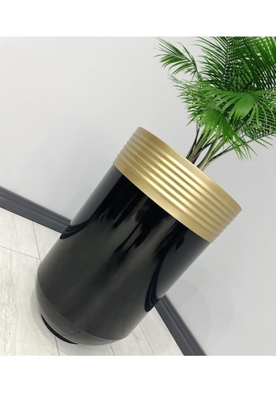 Elegant Dekoratif Eskitme Darbuka Parlak Siyah Saksı 60cm