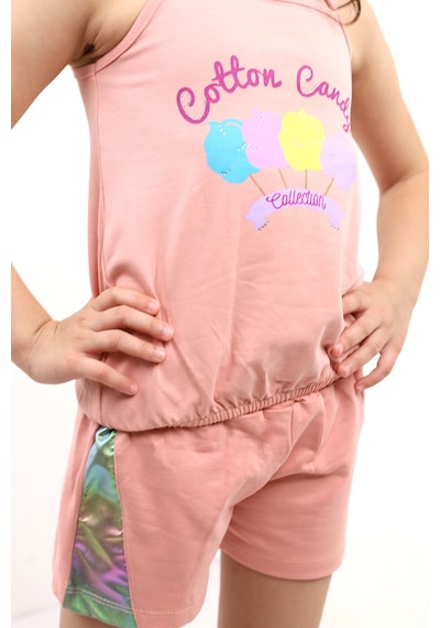 Toontoy Kids Toontoy Kız Bebek Baskılı Şortlu Takım Koyu Pudra