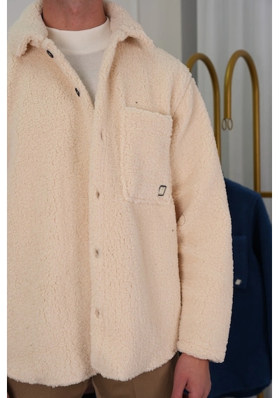 Modefendi Oversize Peluş Mont Beyaz