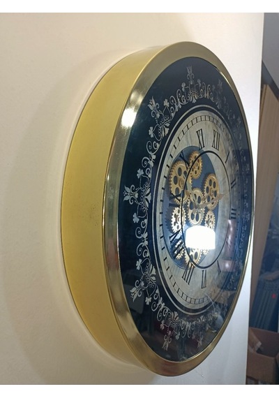 Biev 60 Cm Çarklı Boyutlu Gold Kaplama Duvar Saati Altın - Mavi