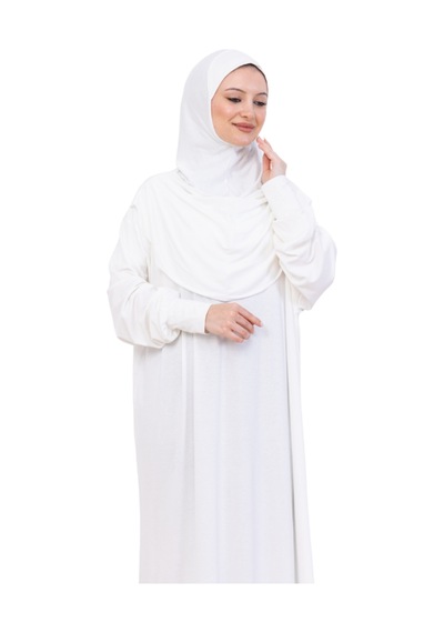 Modish Group Tek Parça Namaz Elbisesi Seti, Viskon Yumuşak Tesettür Abaya, Rahat Hazır Şal Başörtüsü Takım Krem