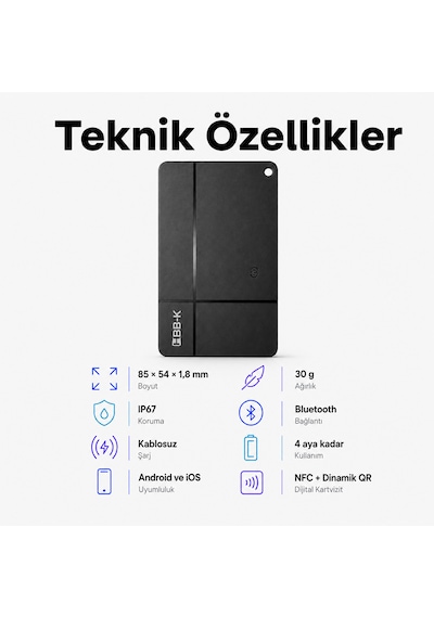 Hi Kart Apple Uyumlu iOS &android Takip Cihazı & Dijital Kartvizit Siyah Tekli Paket