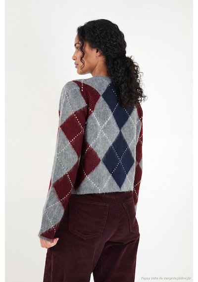 Lela Regular Fit Bisiklet Yaka Baklava Desenli Düğmeli Crop Hırka Kadın Hırka 4615570 Antrasit