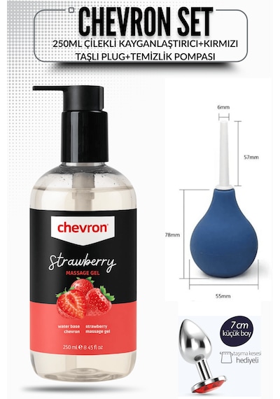 Çilek Aromalı Yenilebilir Jel 250 Ml + 7 Cm Plug + Temizlik Pompası - 3'lü Avantaj Seti