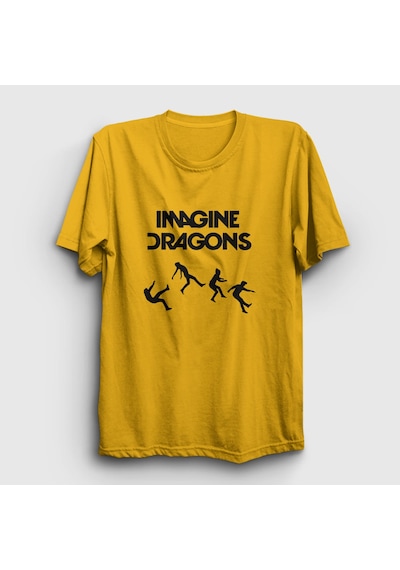 Presmono Unisex World Imagine Dragons T-shirt Sarı