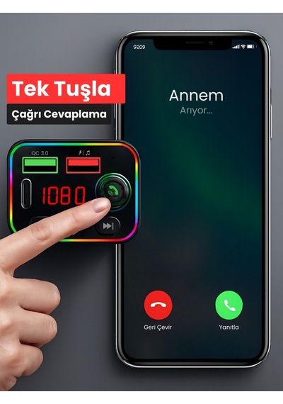 Bluetooth 5.3 Araç İçi Fm Transmitter Pd 25w Qc 3.0 Çift Usb Ekranlı Handsfree