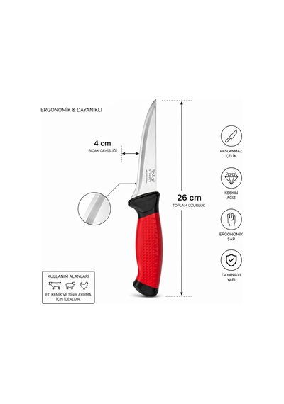 Deinhaus Profesyonel Sıyırma Bıçağı 26 Cm Paslanmaz Çelik Et Kemik Ayırma Bıçağı Ergonomik Saplı Diğer