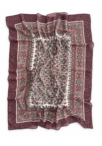 Fureya Vintage Desen Büyük Ebatlı Pamuk Eşarp Bordo
