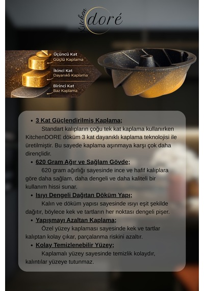 Rüzgar Gülü Kek Kalıbı Royal Gold Kalın Döküm Üç Katmanlı Kaplama 620 Gram Altın