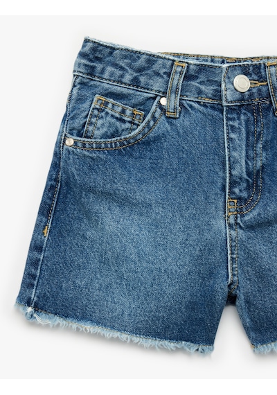 Koton Cepli Bol Kesim Püsküllü Paça Pamuklu Jean Şort Orta İndigo 6skg40043ad