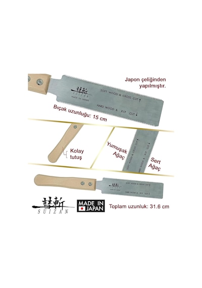 Suızan 2500 Mini Ryoba Japon Testere 15 Cm Ahşap Saplı