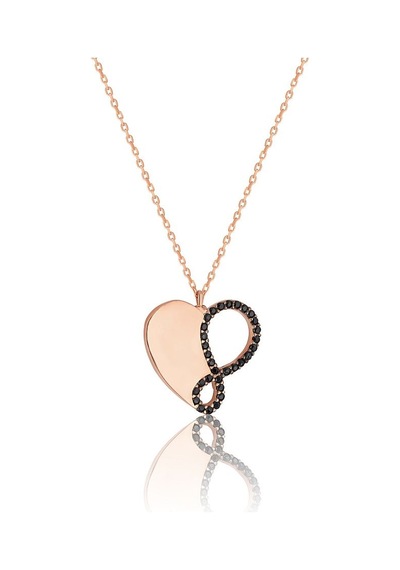 925 Ayar Gümüş Zirkon Taşlı Kalp Sonsuzluk Kadın Kolye 18 Mm Rose-gold Renk Tek Ebat Beden Rose