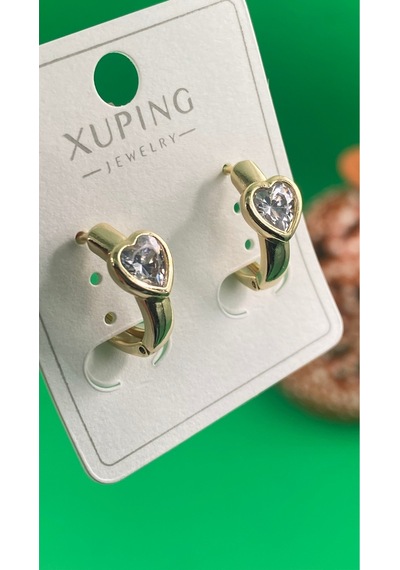 Xuping 14k Altın Renginde Kalpli Zirkon Taşlı Halka Küpe Gold