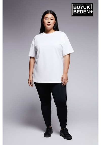 Superlife Büyük Beden Kadın Basic Tişört Pamuklu Düz T-shirt 3xl-6xl Spr26btsk510 Beyaz