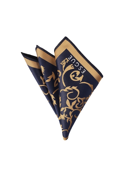 Esgue Hand Made 7.5 Cm Sarı - Lacivert Desenli Kravat Mendil Lacivert - Gri