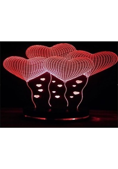 16 Renk Kumandalı 4 Lü Kalp Model 3D Led Lamba