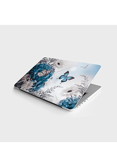 Laptop Sticker Bilgisayar Notebook Pc Kaplama Etiketi Mavi Kelebek Çiçek 124-Pembe