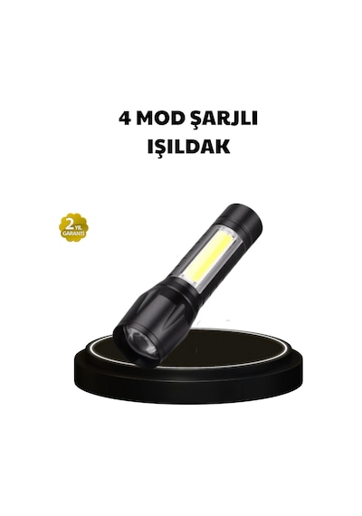 Hubrendy Tekno 4 Mod Şarjlı Işıldak Ultra Güçlü Cree Led Su Geçirmez Alüminyum Gövde