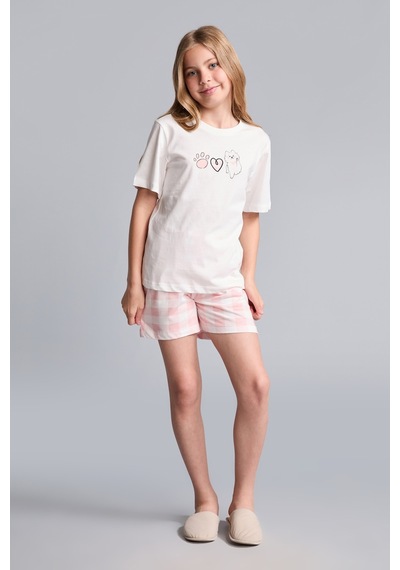 Defacto Regular Fıt Şortlu 2li Ekru Pijama Takımı Kız Çocuk I1574a826smer2 Ekru-er2