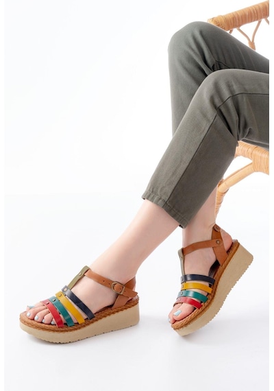 Aymood 730-142 Multi Hakiki Deri Ortopedik Taban Kadın Sandalet Multi