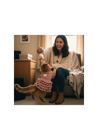Kedi Ve Köpek İçin Pembe Simli Fırfırlı Kazak