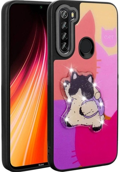 Xiaomi Redmi Note 8 Kılıf Parlayan Kabartmalı İkonik Figürlü Zore Amas Silikon Kapak Mor