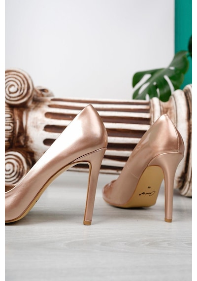 Stiletto Büyük Numara Bayan Ayakkabısı Bronz