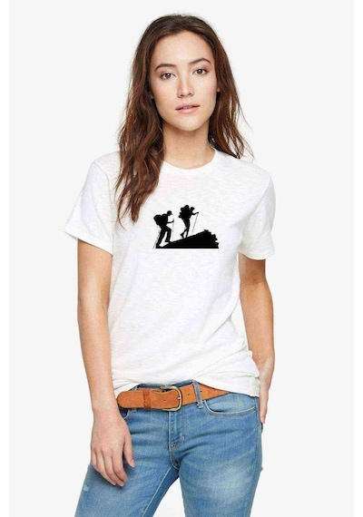Silhouette Hiking Baskılı Beyaz Kadın Tshirt