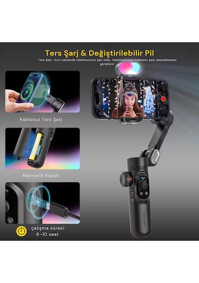 Shopytech Smart X Pro Combo 3 Eksen Akıllı Telefon Gimbal Stabilizer Apple Uyumlu iOS & Android