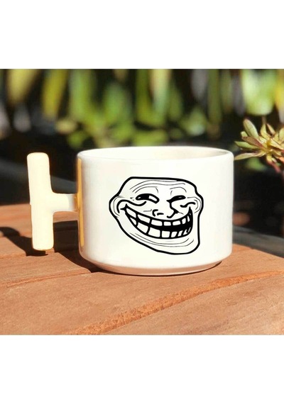 Troll Face Baskılı Beyaz T Kulp Kupa Bardak