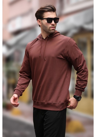Madmext Acı Kahverengi Kapüşonlu Erkek Sweatshirt 7069 Acı Kahverengi