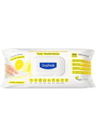 Deep Fresh Yüzey Temizlik Havlusu 100 Lü Normal Ve Limonlu 4 Lü Karma Paket beyaz