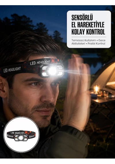 Şarj Edilebilir Led Far Hareket Sensörlü 5 Modlu Outdoor Yeni Nesil Belirtilmemiş