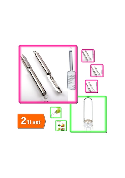 Dolma Biber - Kabak Oyacağı Uzun + İnox Soyacak + Rende 2 Parça - 2li Set P9l4td Inox Diğer
