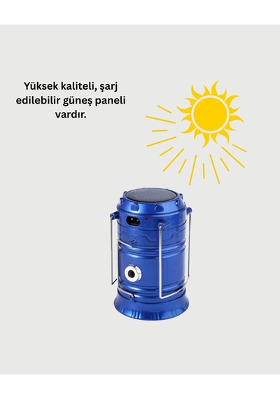 Katlanabilir Usb Çıkışlı Kamp Feneri Şarj Edilebilir Dayanıklı Ve Çok Fonksiyonlu Mavi