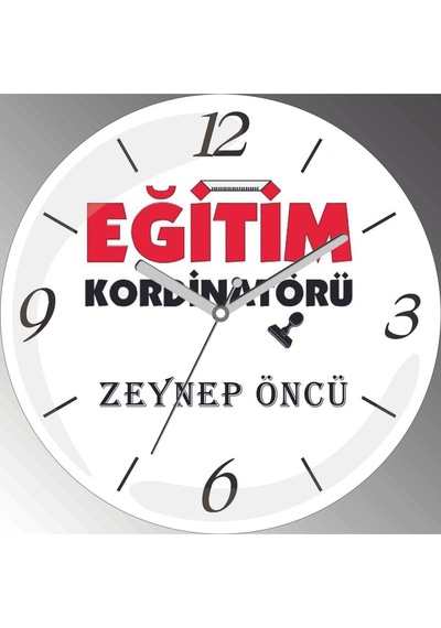 Kişiye Özel Eğitim Koordinatörü Çap 30cm Sessiz Akar Bombeli Gerçek Cam Duvar Saati Siyah